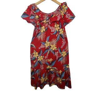 VTG HILO HATTIE Hawaiian Floral Red Dress Womens SZ S Beach‎ Lounge 100% Cotton